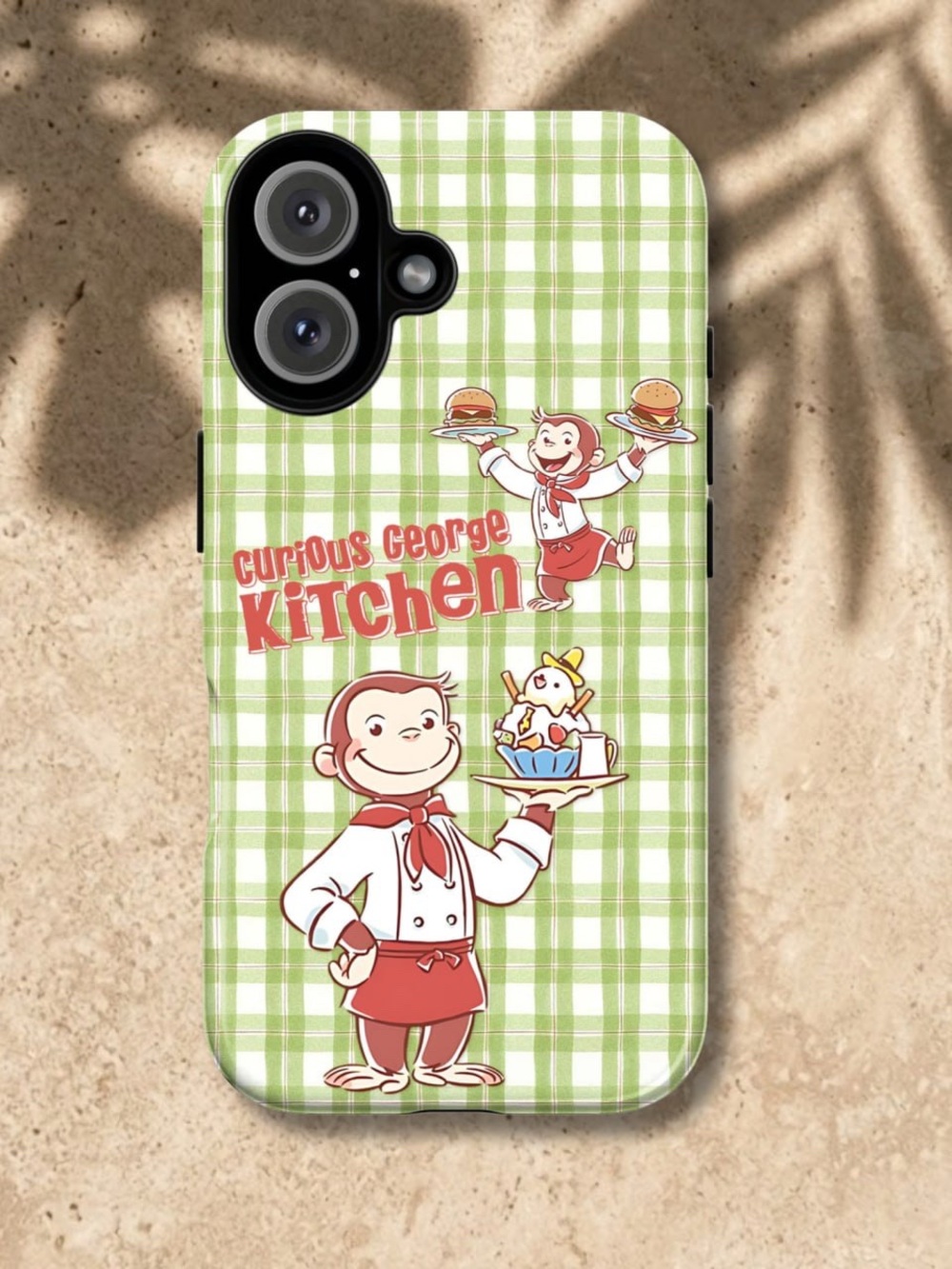 Curious George Kitchen Green Plaid Phone Case